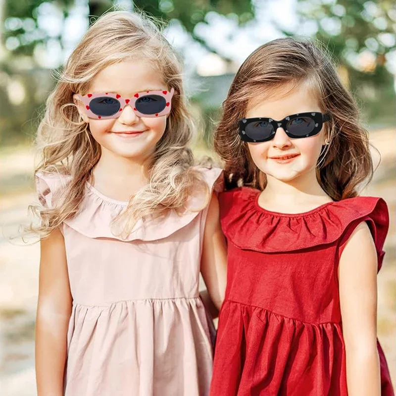 Children Sunglasses Vintage Rectangular Heart UV400 Girls Boys Fashion Protection
