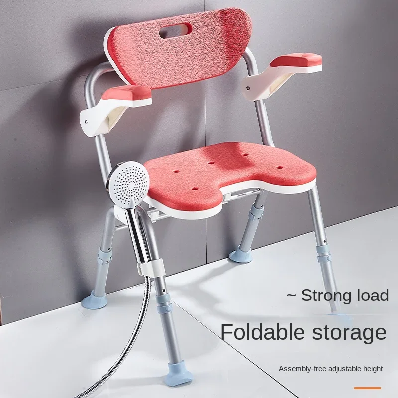 Folding Elderly Shower Chair with Armrests-Pregnant Women's Safety Bath Seat Disabled Bathroom Fall-Proof Stool
