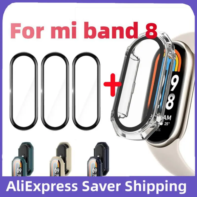 

1 комплект защитный чехол с 1/3 шт. гидрогелевой пленкой для Xiaomi Band 8 полное покрытие жесткий защитный чехол из поликарбоната с пленкой для экрана