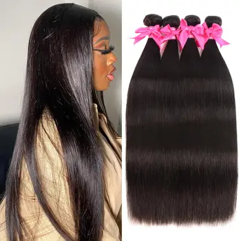 Straight Bundles Human Hair 12A Human Hair 4 Bundles Straight Hair 20 22 24 26 Inch Brazilian Virgin Deal Human Hair Extensions 1