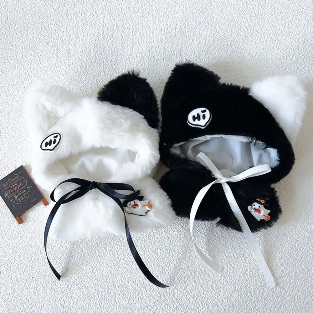 10cm Doll Clothes Cloak Black White Cotton Doll Clothes Plush Small Hallowmas Cloak Birthday Gift Outfit Dress Up Hat Cloak