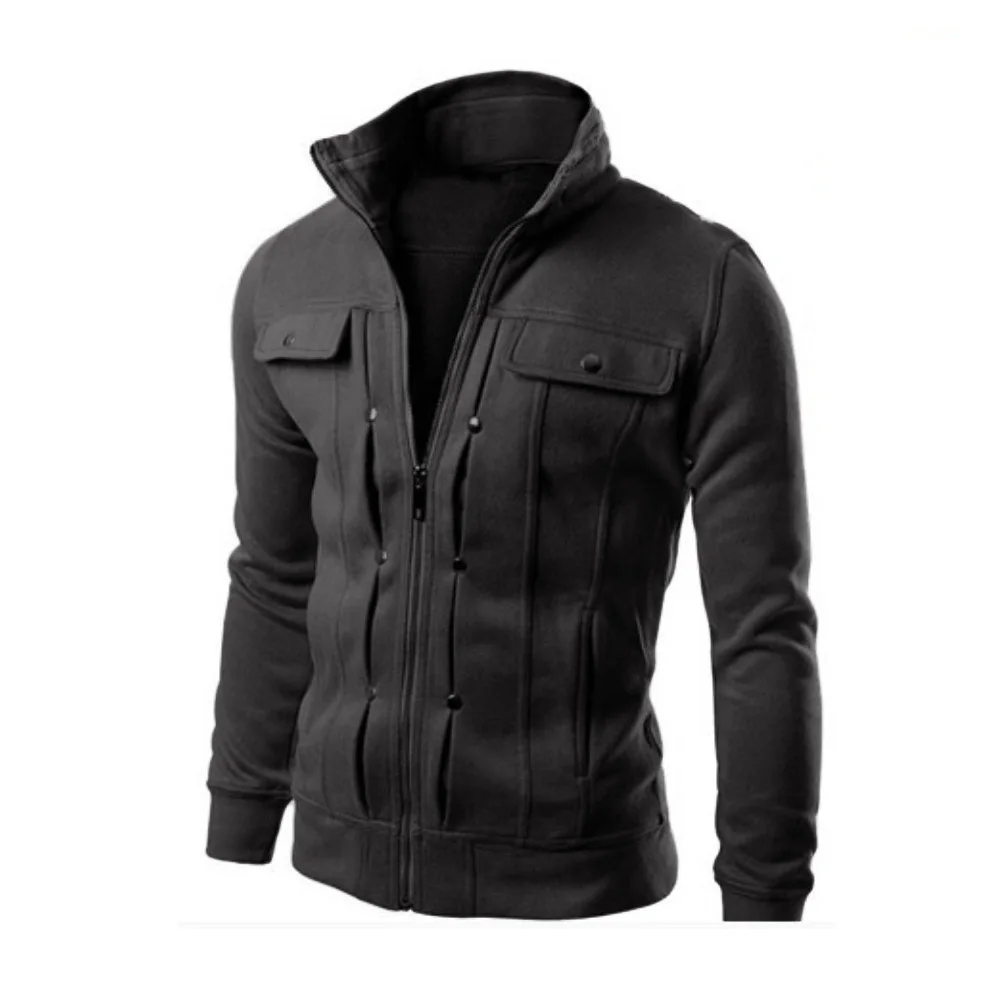 

Повседневная Толстовка, Мужская свободная уличная одежда на молнии, толстовка, пальто, модные однотонные худи с декоративными пуговицами, мужская одежда