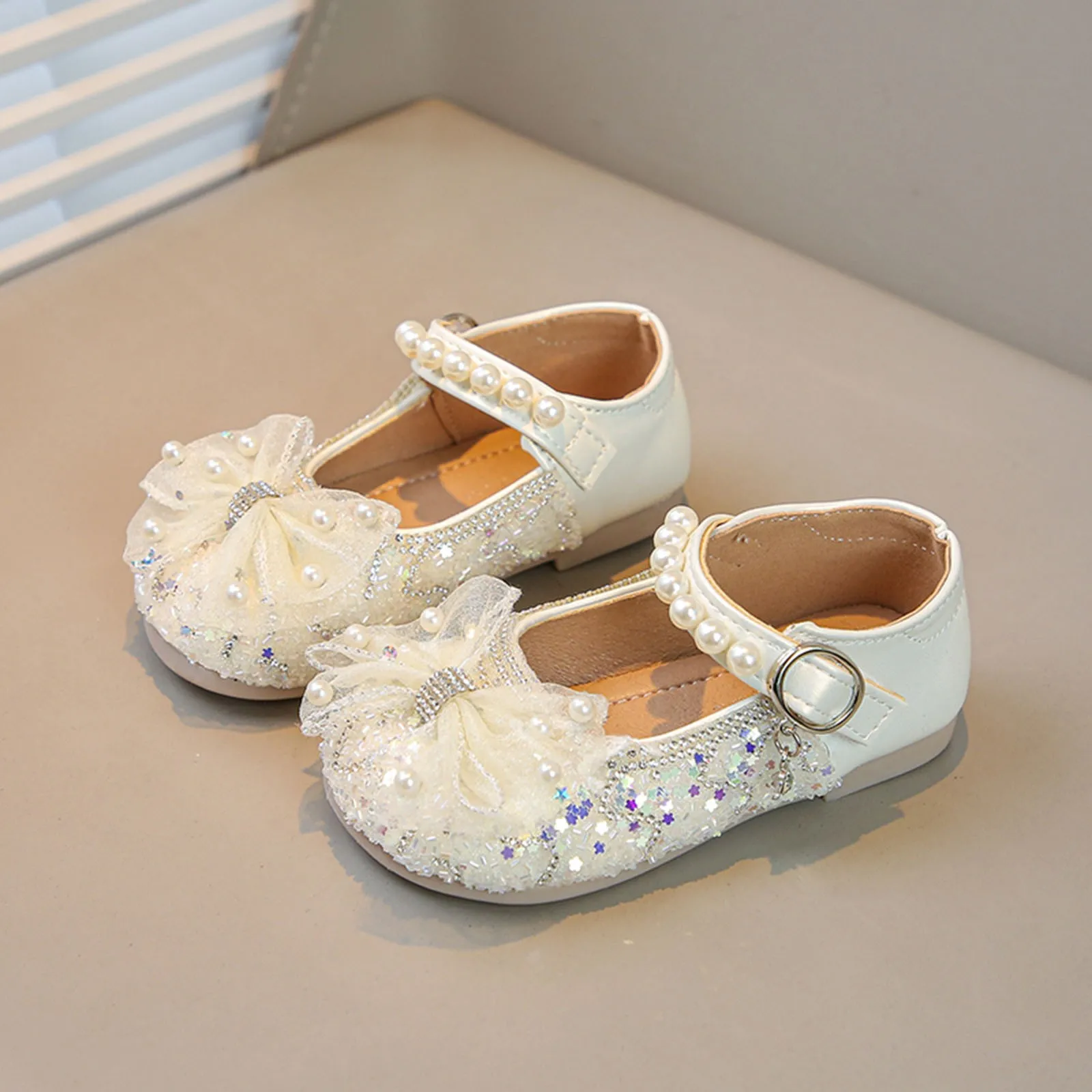 

Children Shoes Bow Princess 2024 New Spring Summer Sweet Crystal Flats Sandals Baby Soft-soled Mary Janes Footwear Size 23-35