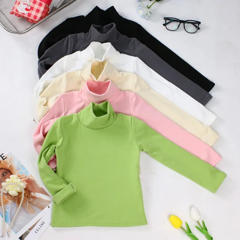 New 2025 Autumn Winter Boys Girls Kids Fashion Solid T Shirt Tops Children O-neck Long Sleeve Warm Casual T-shirts 1