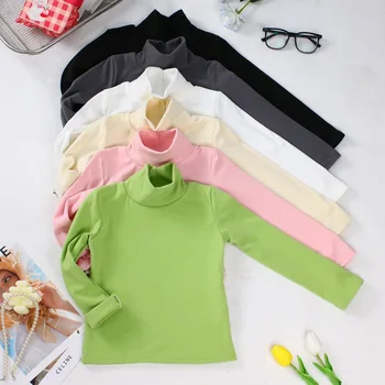New 2025 Autumn Winter Boys Girls Kids Fashion Solid T Shirt Tops Children O-neck Long Sleeve Warm Casual T-shirts 1