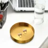 Round Gold Tray,Metal Decorative Tray Makeup Tray Organizer for Vanity,Bathroom,Dress,Matte Brass Finish, 4.9 Inch 4