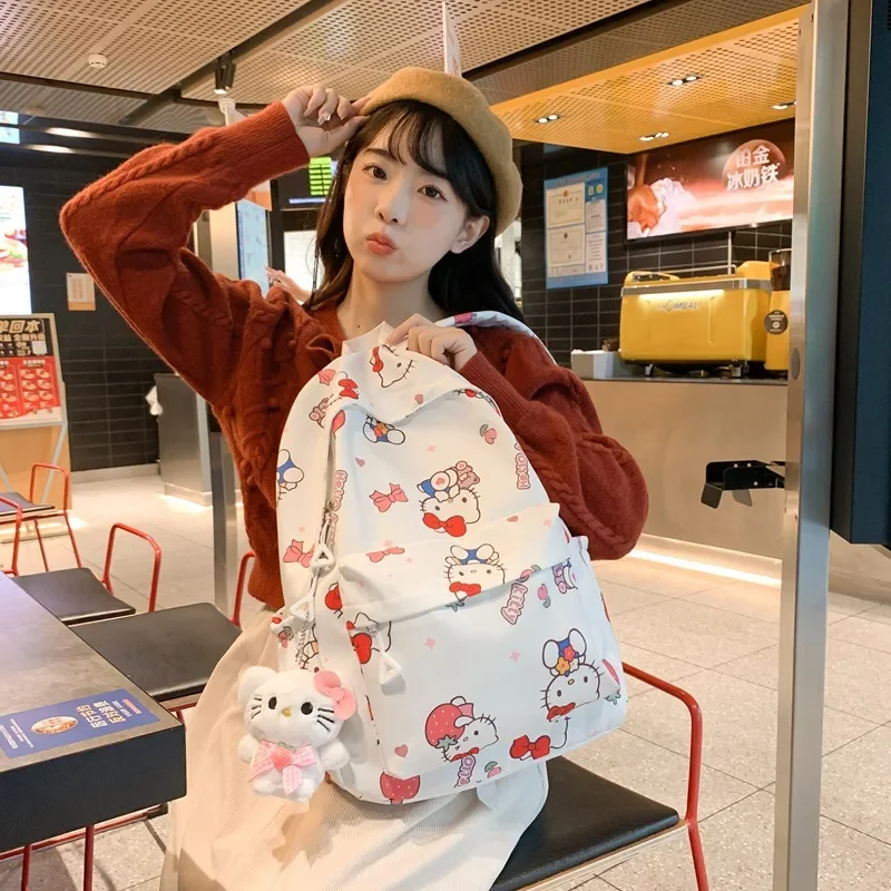 Japanese cute printed kt cat backpack bag ins large capacity soft girl campus storage bag student backpack