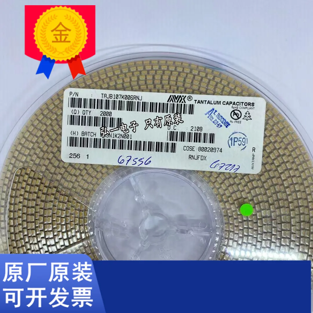 50-2000pcs TAJB107K006RNJ 1210 3528 6.3V 100UF B type 6.3V100B SMD tantalum capacitor printed 107J original spot