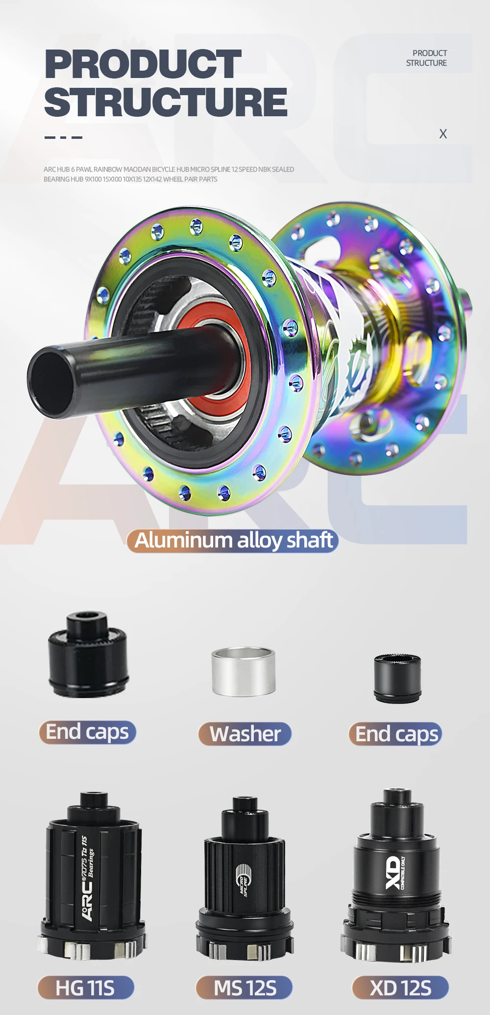 ARC MTB Hub 6 Klinken Front 9x 100 15x 100 Hinten 10x135 12x142 Abgedichtete lager Hub HG K7 MS XD 8 9 10 11 12 Speed Bike Fahrrad Cube – Detail 4