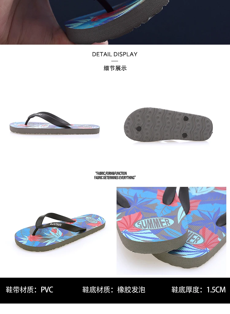 Hawaii Print Slippers Men Flip Flops Beach Sandals Non-Slip Flat Shoes Casual Slipper Indoor House Shoes for Men Outdoor Slides