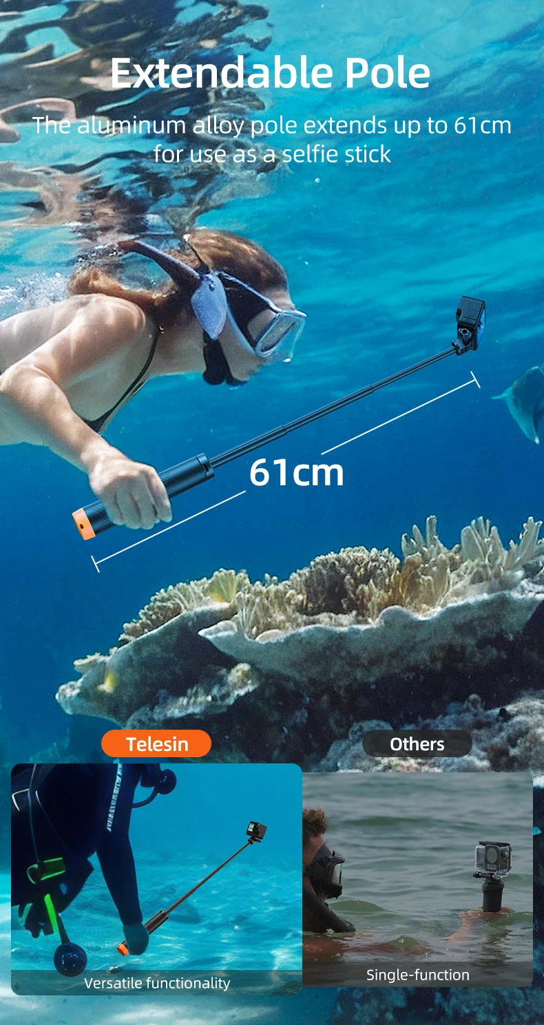 Underwater Buoyancy bar Diving Extendable Selfie Stick Tripod For Gopro Insta360