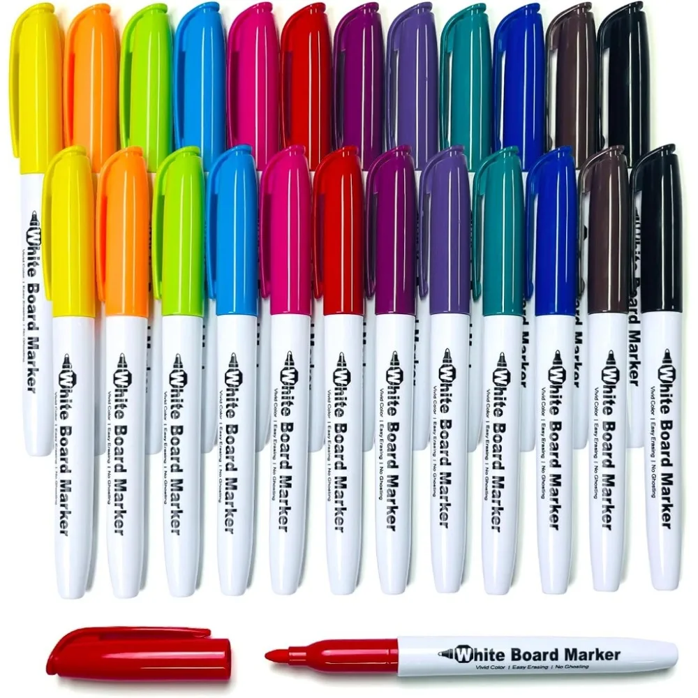 24Pcs Colors Dry Erase Whiteboard Markers Fine Tip Low Odor Marker For Office School Teacher Classroom Supplies Easy To Wipe