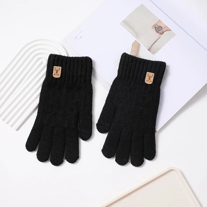 

2023 New Men's Warm Gloves Winter Touch Screen Plus Fleece Gloves Cold Warm Wool Knitted Gloves