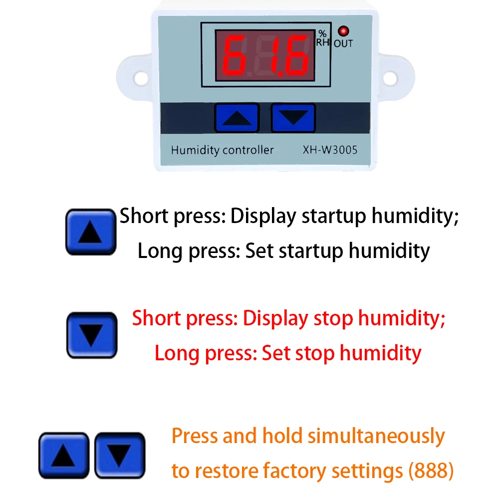 Digital Humidity Controller W3005 12V 24V 220V Digital Humidity Controller instrument Humidity control Switch hygrostat Hygrometer SHT20 sensor