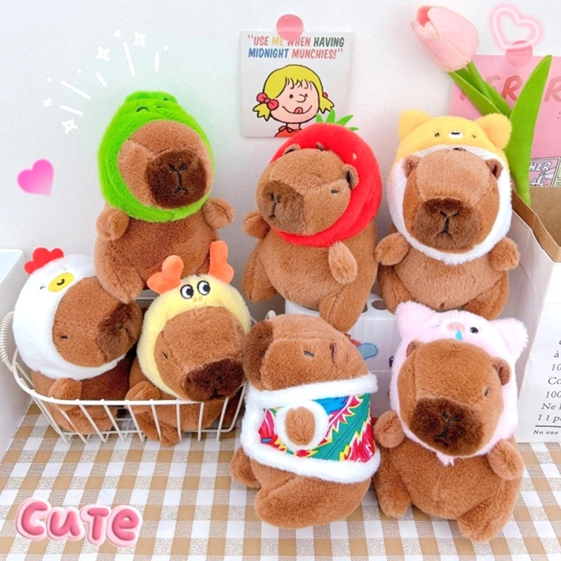 

Cute Plush Capybara Keychains Pendant Water Guinea Pig Little Dinosaur Keyring Animal Stuffed Toy Car Charms Backpack Decor Gift