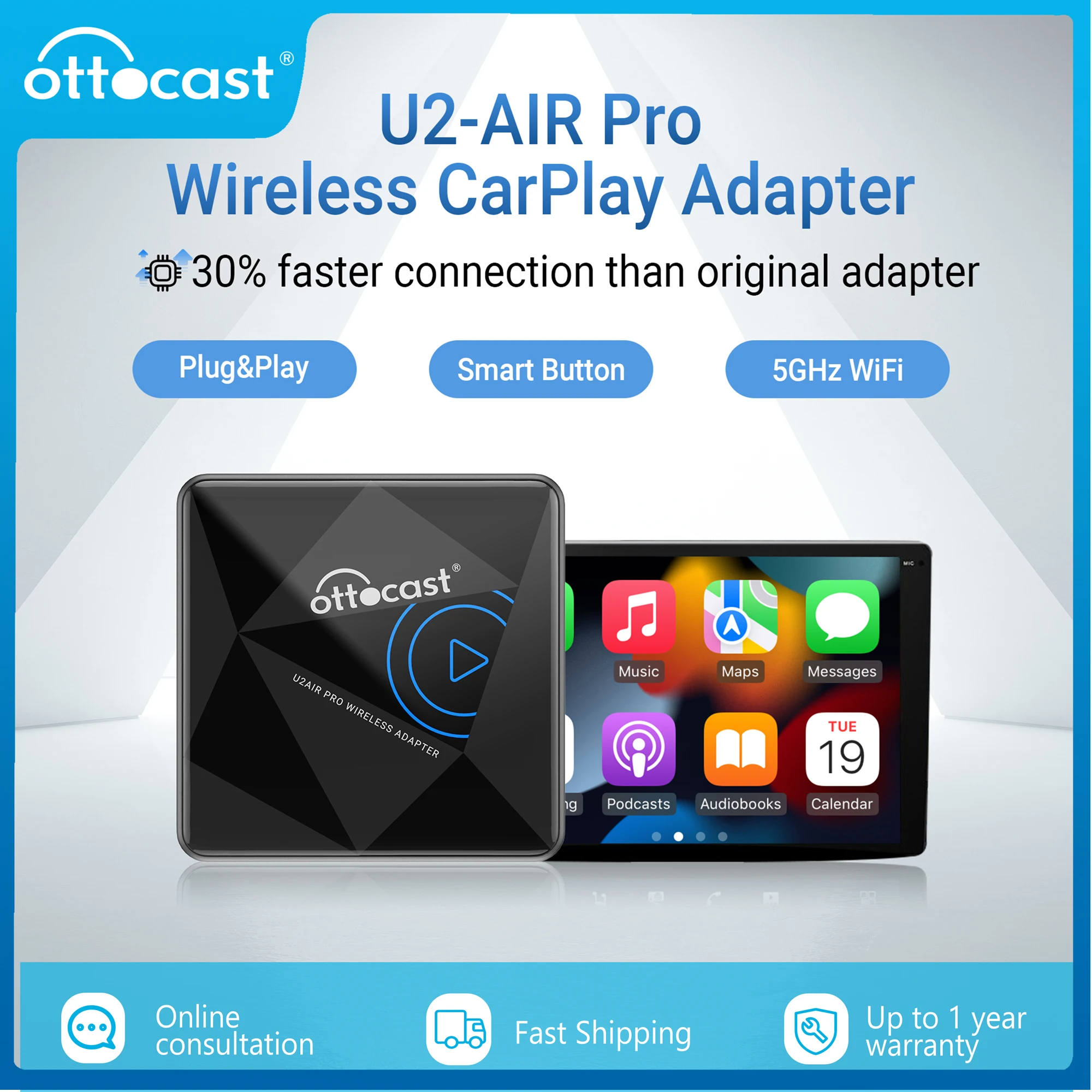 Ottomcast Wired To Wireless Carplay Adapter U2 Air Pro Carplay Mini Box Bluetooth Connect Per Hyundai Ioniq Skoda Vw Nissan