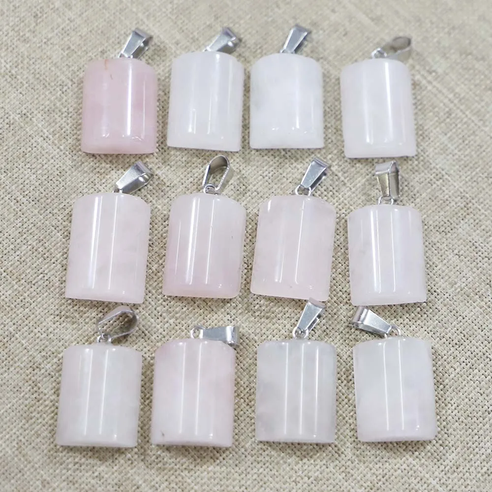 Natural Stone Rose Quartz Semi Cylindrical Necklaces Pendants Precious Crystal Charms Jewelry Making Accessories Wholesale 30Pcs