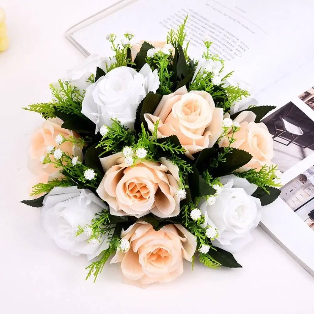 Elegante Kunstrosen aus Polyestergewebe, Simulierte Handblumenkugel, Künstliche Blumen für Hochzeitsdekoration – Detail 5