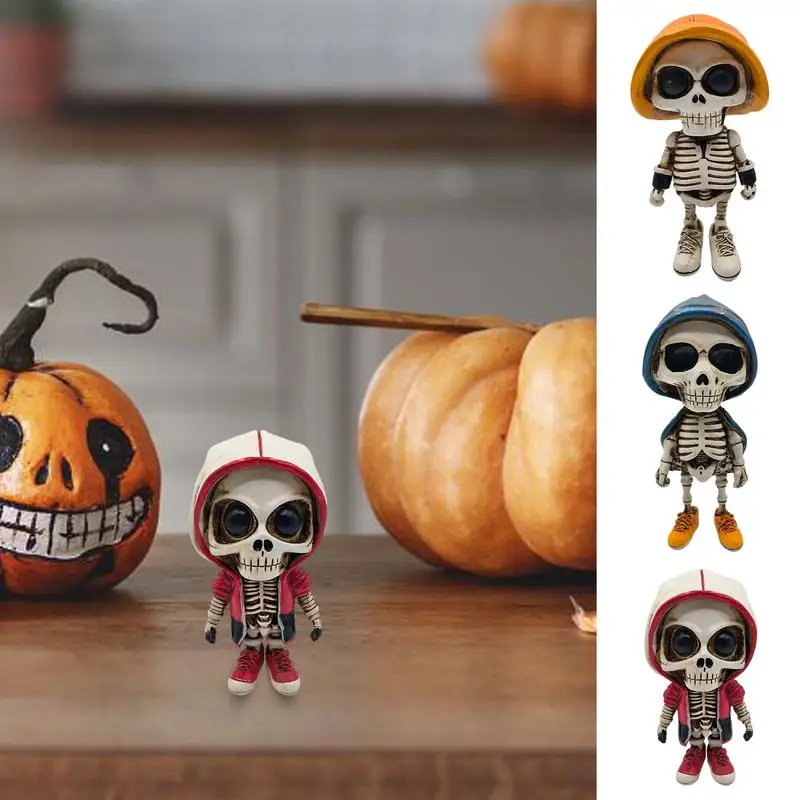 

Resin Halloween Skeletons Resin Skeleton Figurines Skull Sculpture Eye-Catching Indoor Ornaments For Bookshelf Computer Desk