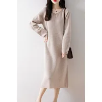 Casual Women's Dresses On Offer Clearance Free Shipping 100% Wool Knitted Jumpers 2024 Autunmn/Winter Loose Dress Long Pullovers 4