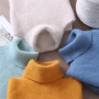 Women's High Collar 100% Mink Cashmere Sweater Autumn/Winter Long sleeves Knit Pullover Loose Bottom Fashion Basic Top 23 colors - Image 5