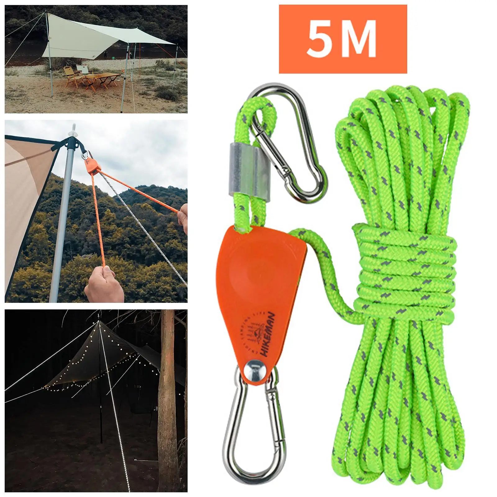  Hikeman Camping Rope with Ratchet Pulley,Quick Setup