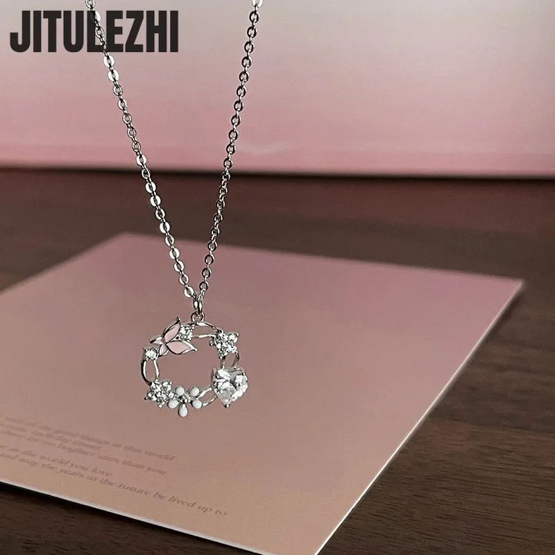 

925 Sterling Silver Necklace Pendant For Women Jewelry Butterfly Necklace Raw Luxury Love Flower Necklace Lucky Wreath Collarbon