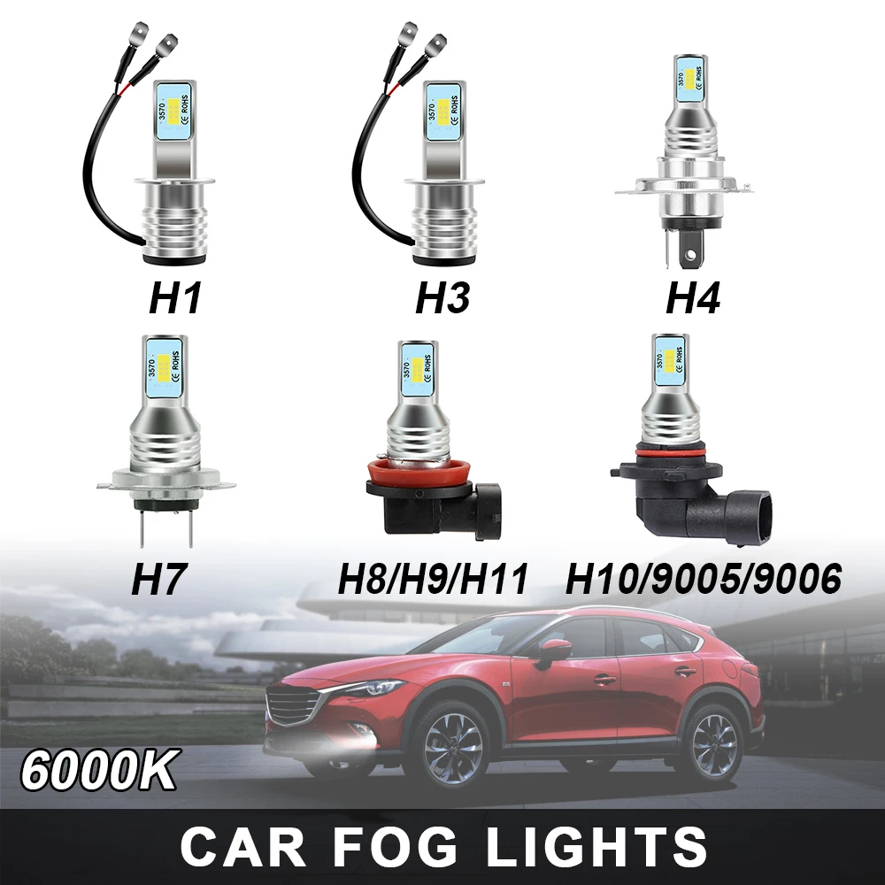 

H1 H3 H4 H7 H8 H9 H10 9005 9006 Canbus Bright LED Bulb Car Fog Light Headlight 3570 2SMD 80W 4000LM Auto Motorcycle Lamp