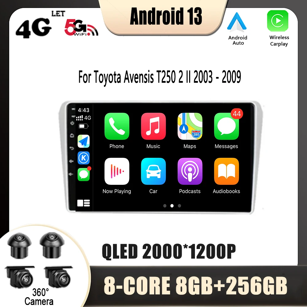 

Android Auto Car Navigation Screen carplay For Toyota Avensis T250 2 II 2003 - 2009 ADAS DVR