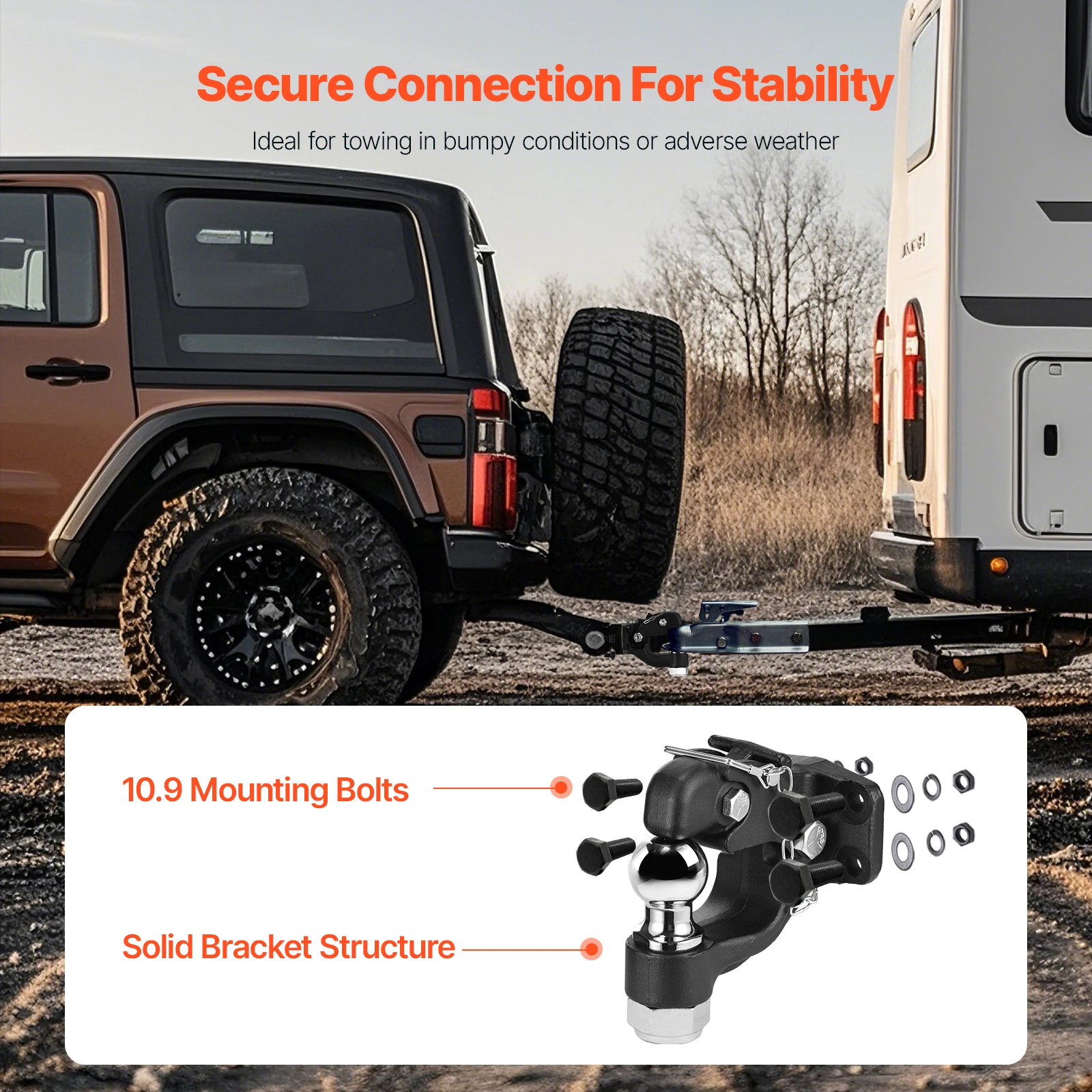 VEVOR 20000 lbs Trailer Hitch Receiver Pintle Hook Combination 2in & 2-5/16in Hitch Ball fits for 2.5-3in Lunette Ring for Truck