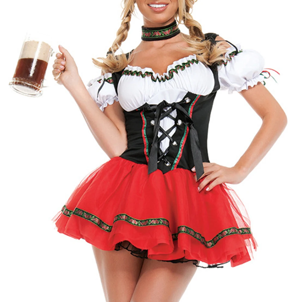 

Fancy Party Oktoberfest Dirndl Costume Germany Beer Maid Tavern Wench Waitress Outfit Cosplay Halloween Cospaly Vestidos Female