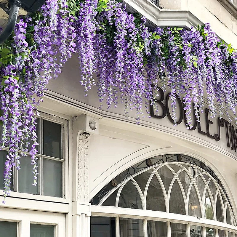 Wisteria Artificial Flowers Hanging Garland Vine Rattan Fake Violet Ceiling Flower String For Home Garden Wedding Office Decor |