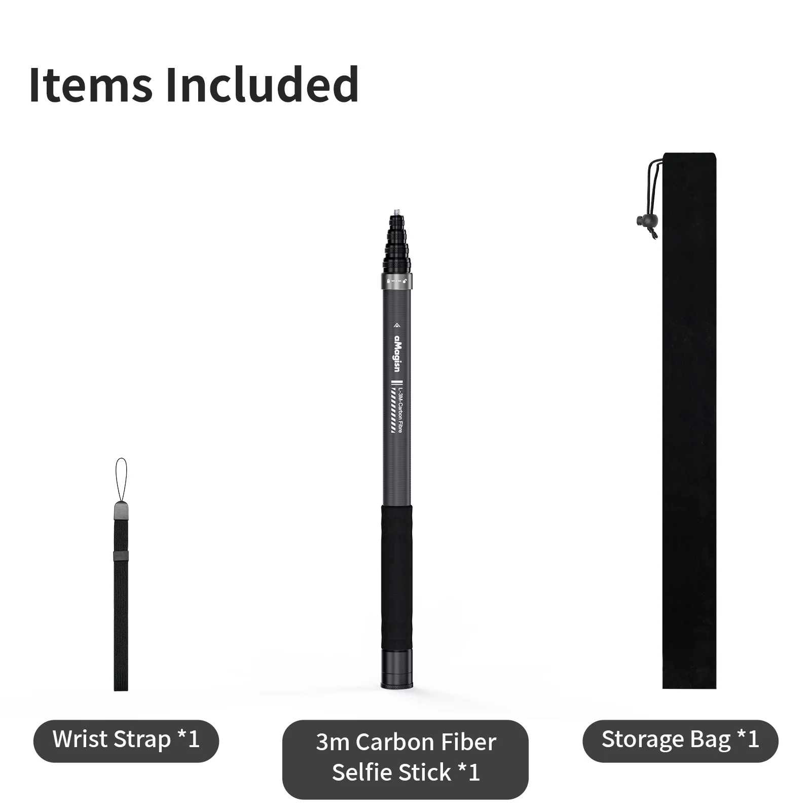 aMagisn 3 m unsichtbarer Selfie-Stick aus Kohlefaser für Insta360/DJI/GoPro Verlängerungsstange-Zubehör – Detail 9