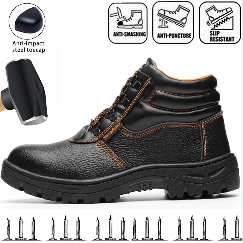 

Leather Men Safety Shoes Waterproof Anti-Scalding Industrial Shoes Anti-Smash Anti-Puncture Work Shoes Composite Toe Shoes 1Pair