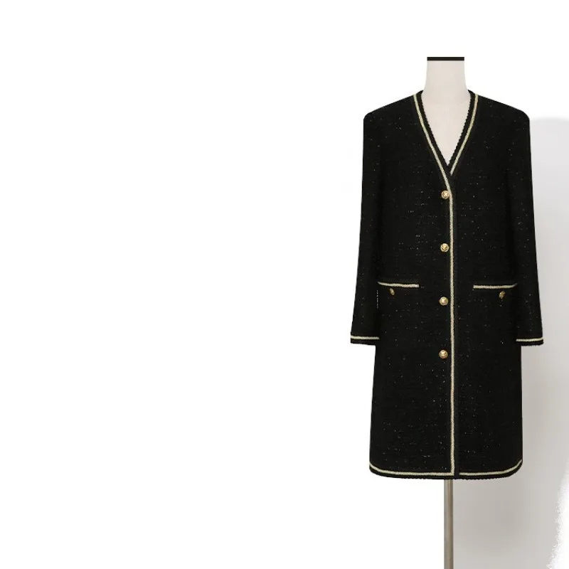

New autumn winter wool floral yarn with gold border mid-length women's coat