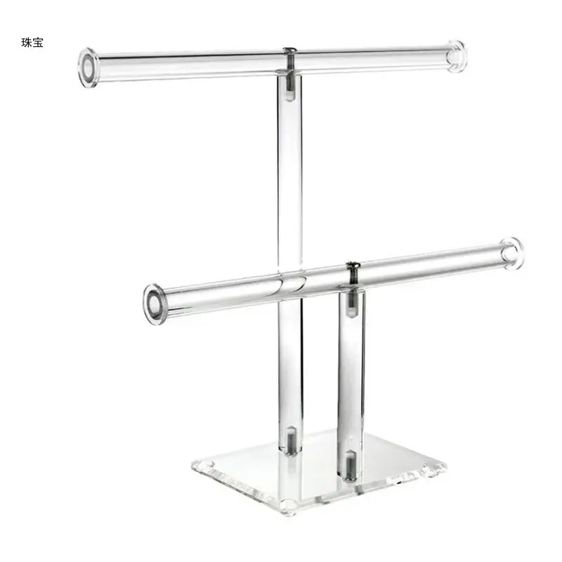 

X5QE 2 Tier T-bar Jewelry Display Holder Stand Acrylic Bracelet Display Jewelry Holder Showcase Home Decor