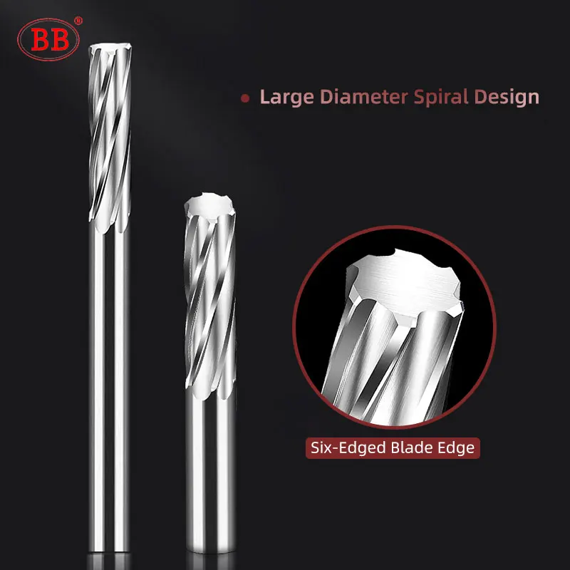 BB Carbide Machine Reamer Spiral Flute Uncoated H7 Tolerance Chucking Metal Cutter 6 Flutes CNC 3