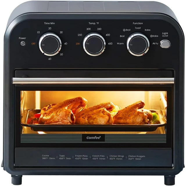 COMFEE' 4 Slice Small Toaster Oven Countertop, Retro Compact Design,  Multi-Function with 30-Minute Timer, Bake, Broil, Toast, 1000 Watts, 2-Rack