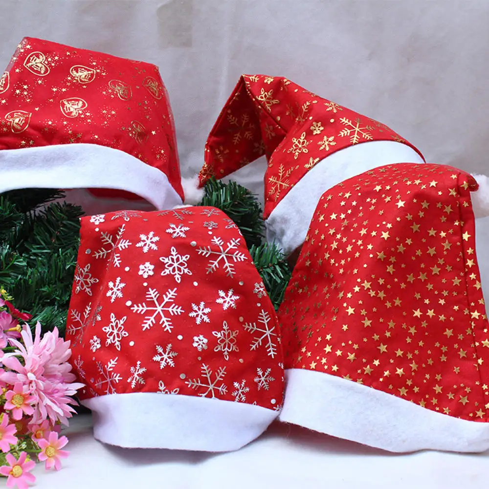New Christmas Hat With Red And Gold Velvet Classic Velvet Decoration Supplies With Silver Snowflake Printing Hat