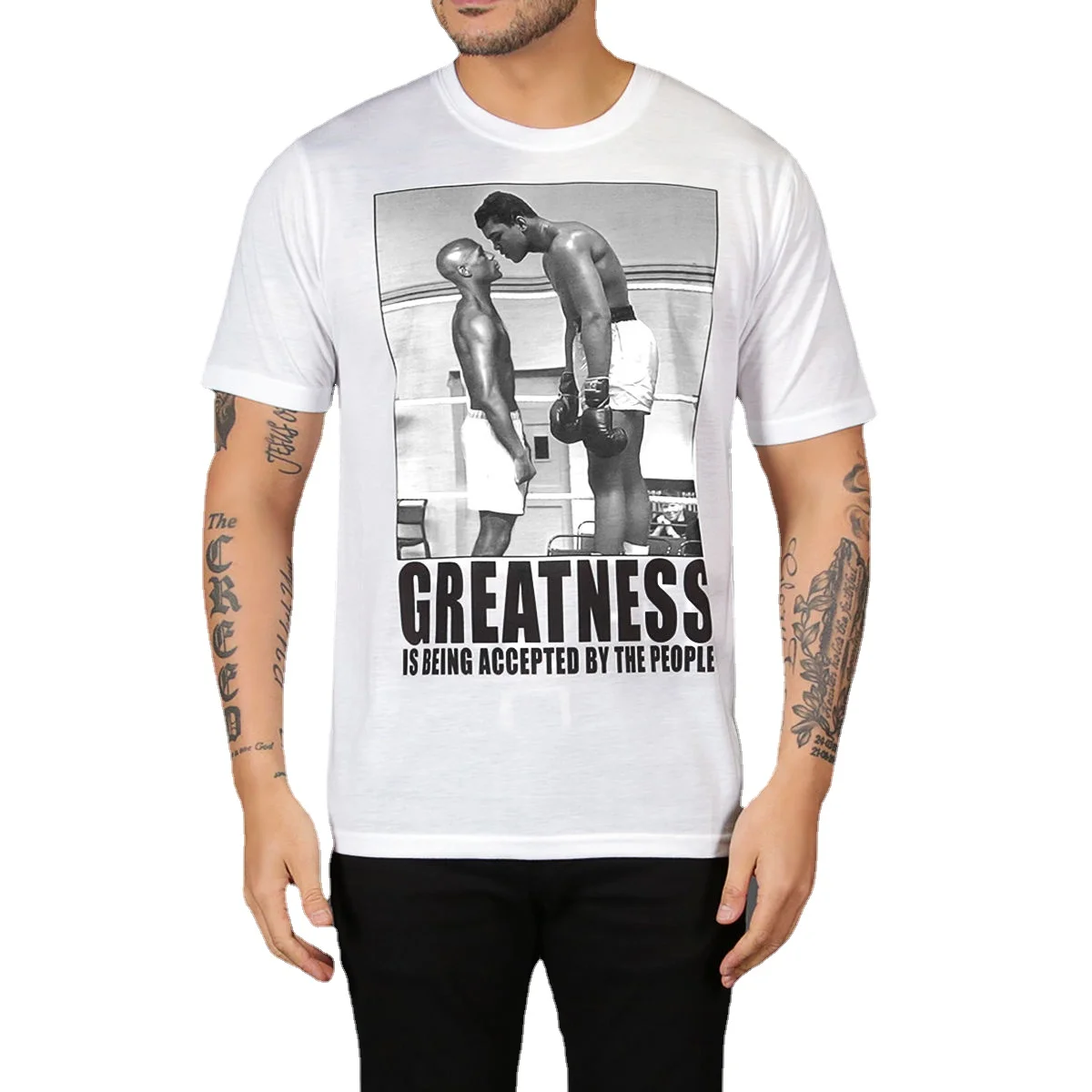 

Floyd Mayweather VS Muhammad Ali Greatness Mike Tyson Manny Pacquiao White Tshirt