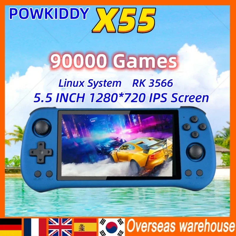 512G Powkiddy X55 Schermo Ips Da 5.5 Pollici Hdmi Lpddr4X 90000 Giochi Quad-Core Rk3566 Console Cpu Jelos Sistema Linux 4000 Mah Tv Hd