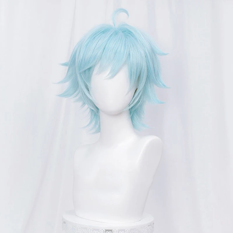 Game Genshin Impact Chongyun Cosplay Wig Chong Yun Light Blue Short Synthetic Hair Halloween Carnival Party Role Pla