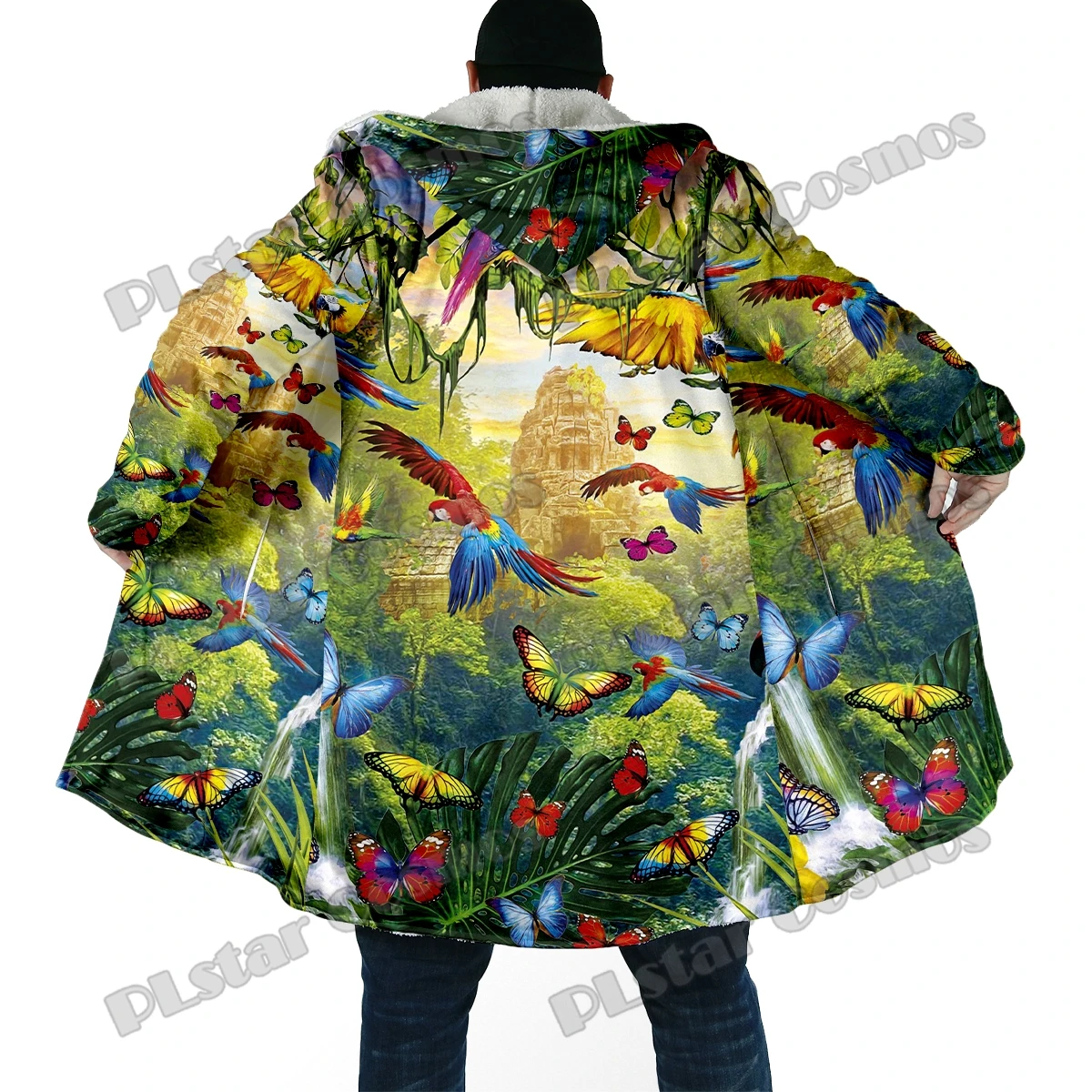 Animal World Parrot / lion / Tiger / Bear 3D All Over Printed Men's Fleece Hooded Cloak Unisex Casual Thick Warm Cape coat PF99