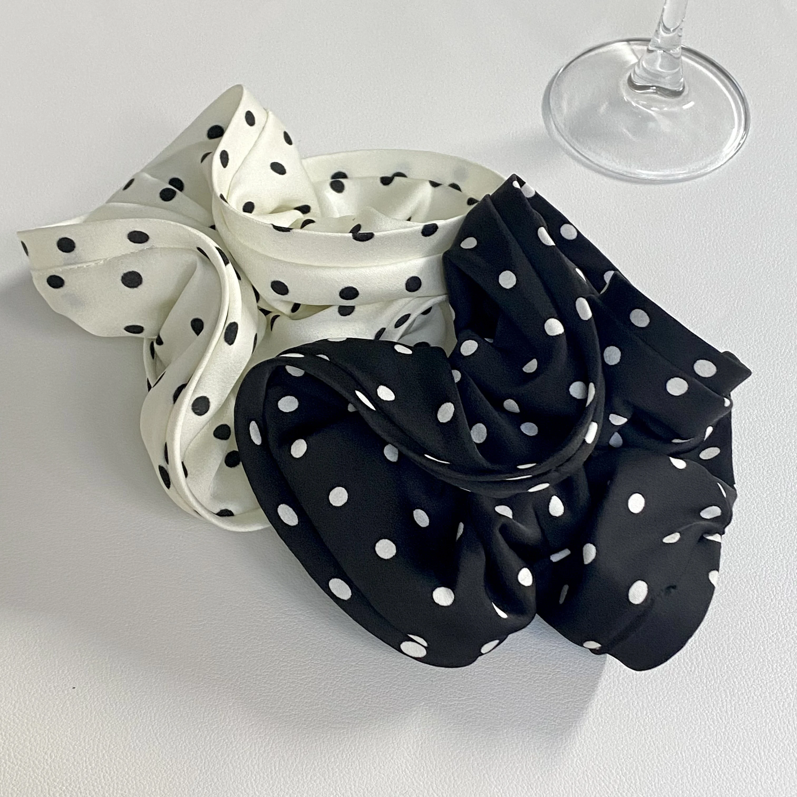 1PC Polka Dot Hair Scrunchies Set, Black And White Satin Hair Ties, Elegant Hair Accessories For Women