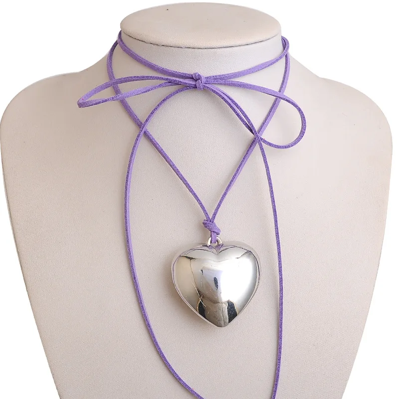 Vintage Chunky Herz Halskette Für Frauen Schwarz Samt Schnur Große Herz Halsband 2023 Neue Fashion Statement Schmuck – Detail 4
