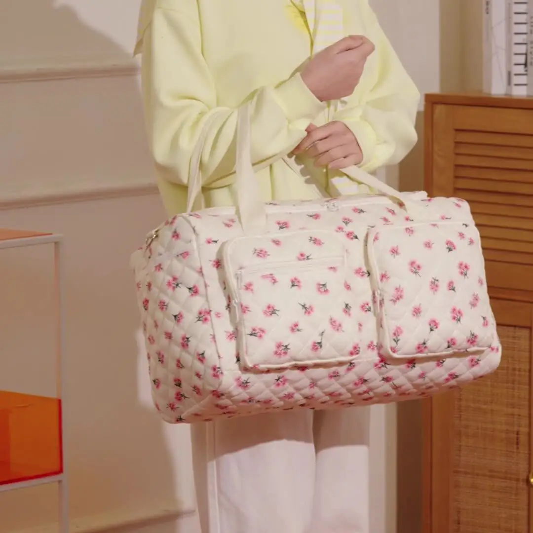 Floral Quilted Large Capacity Mommy Bag, Multifunctional Lightweight Maternity Travel Duffel Bag For Mom Baby_voghion.com