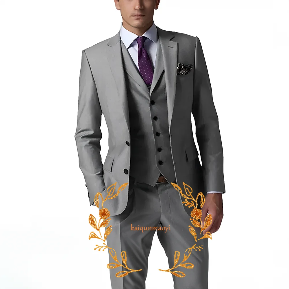 

Костюм облегающий серый мужской, деловой и офисный повседневный костюм, свадебный смокинг для жениха, 3 предмета (пиджак + брюки + жилет)