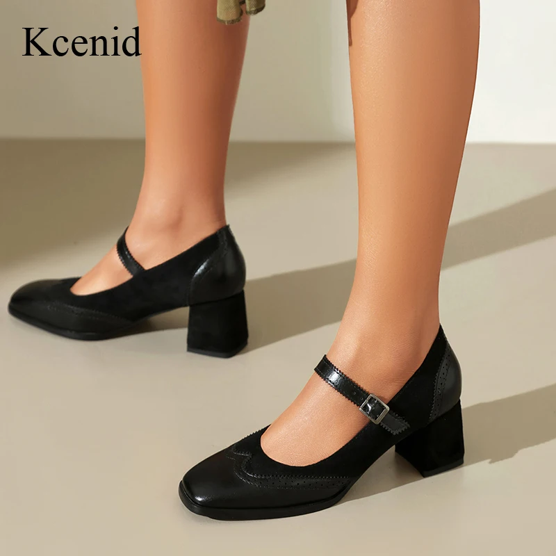 

Kcenid Women Pumps Retro Lady Square Heel Buckle Strap MARY JANES Shoes Woman Summer High Heels Ladies Dress Party Shoes
