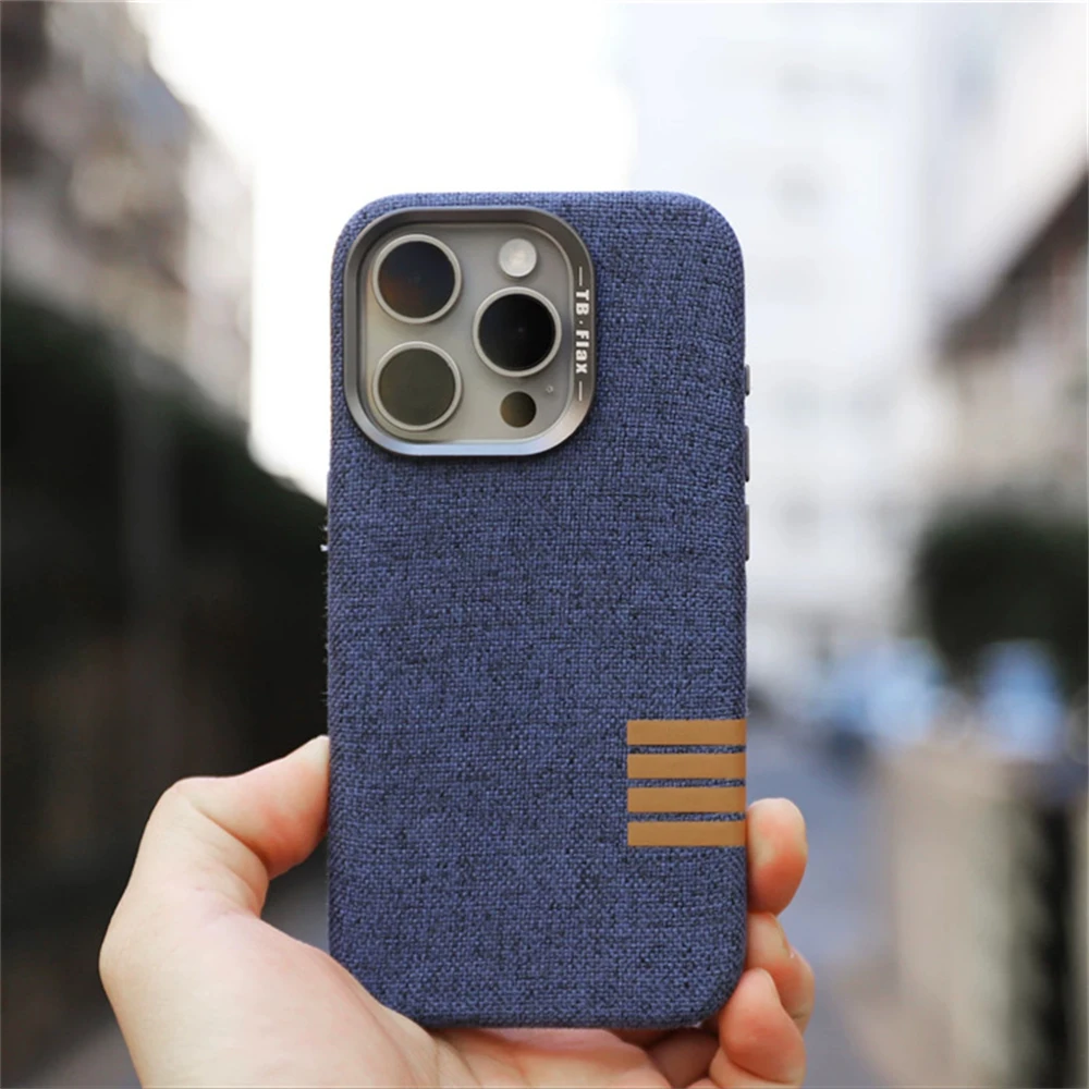 Retro Non Slip Cotton Linen Fabric Texture Phone Cases For iPhone 15 Pro Max 14 13 12 Pro Max 15 Plus Magnetic Shockproof Cover