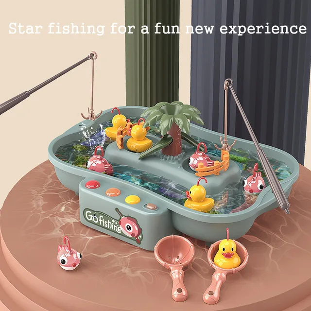 Kids Magnetic Fishing Toy Music Electric Circulation Duck Fishing Platform Rotating Bath Toys For Children Water Play Game 2